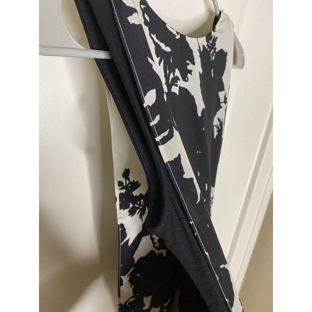 Bailey 44 XS Ivory Black Floral Sleeveless Top Faux Leather Silk Made in USA - Picture 8 of 10